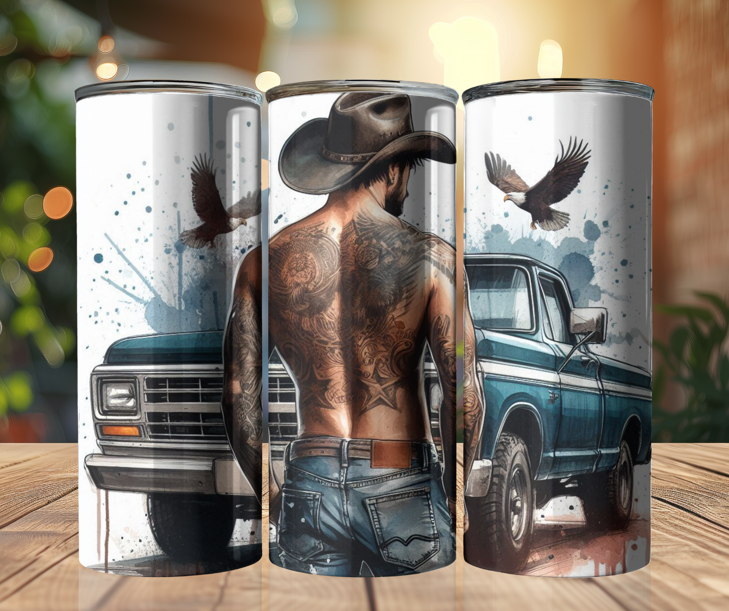 20 oz Tumbler - Blue WaterColour Cowboy