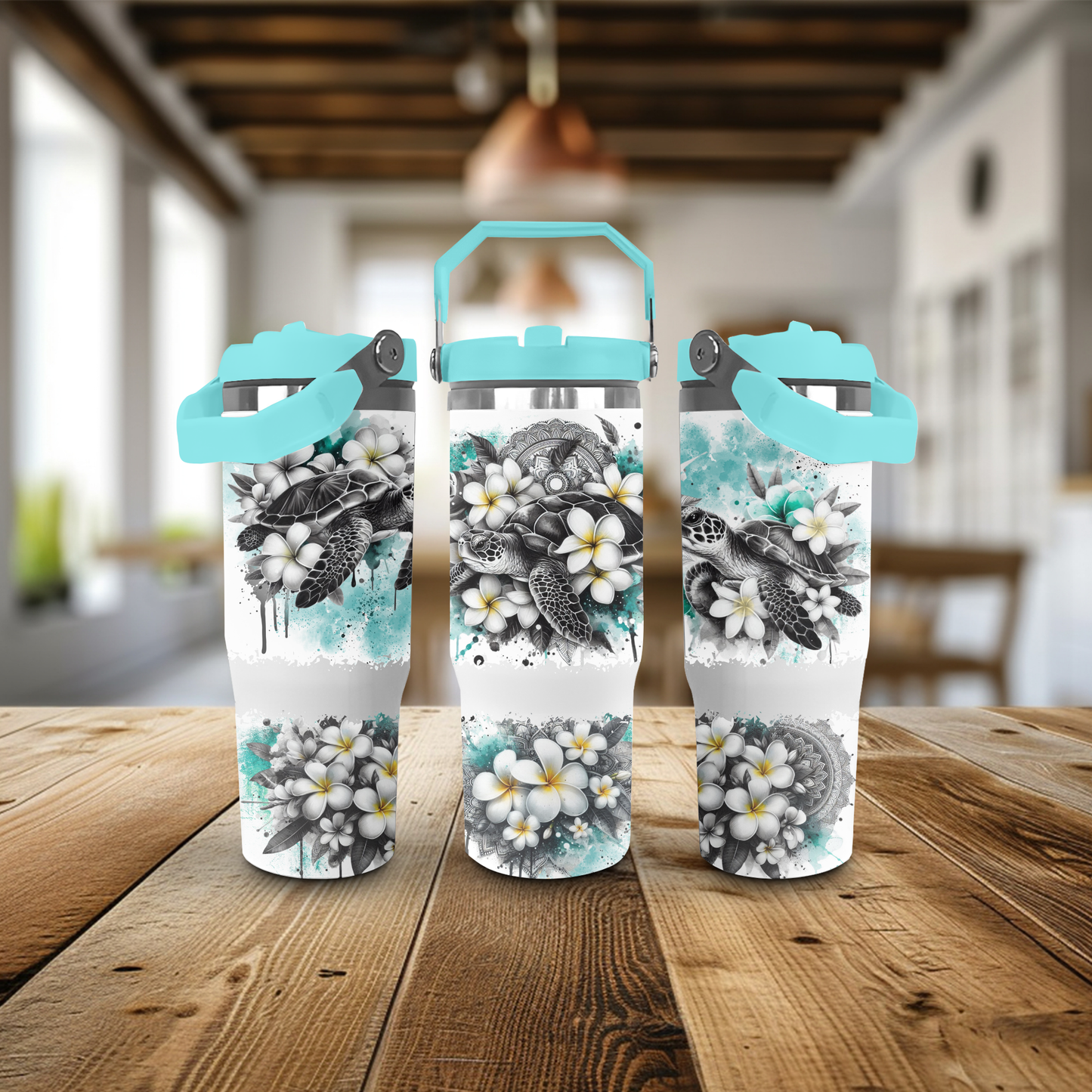 30oz Stainless Steel Tumbler - Black and White Turtle