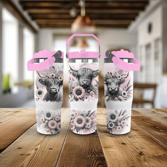 30oz Stainless Steel Tumbler - Pink Highland Cow
