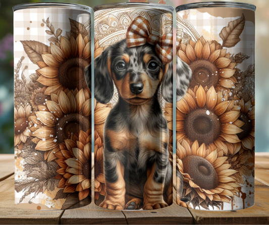 20oz Tumbler- Black/Brown Mini Dashy with Sunflowers