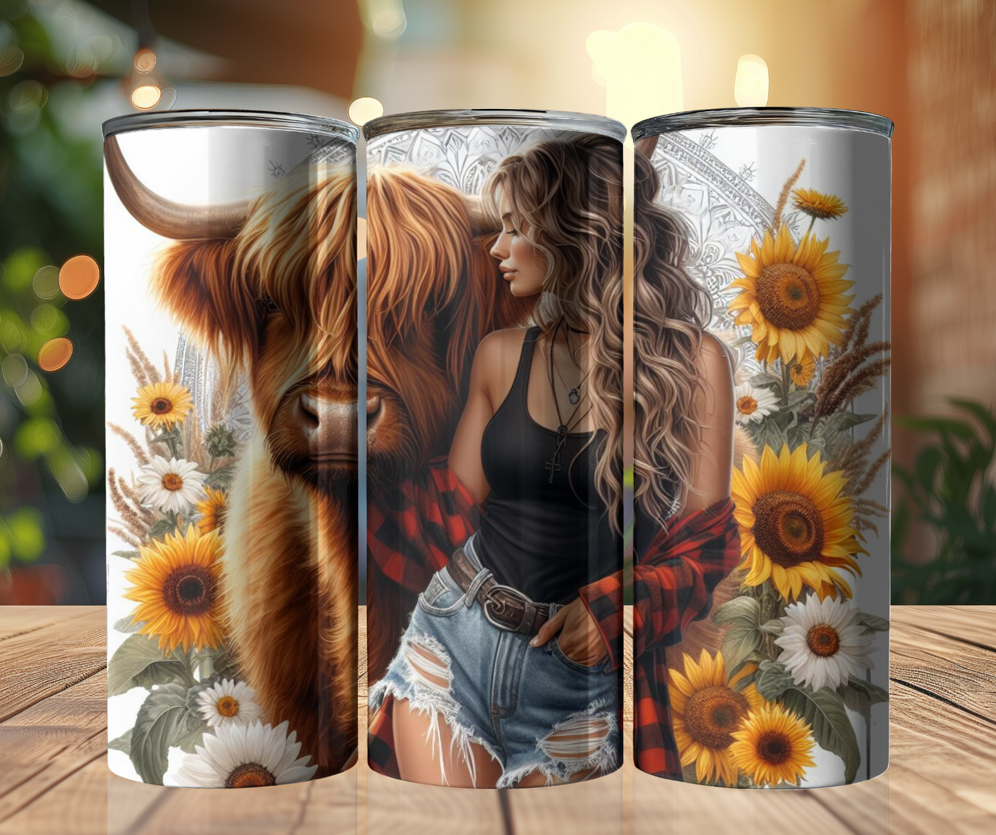 20 oz Tumbler - Highland Cow Mandala